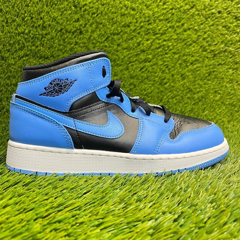 Nike Air Jordan 1‎ Mid Boys Size 6.5Y Blue Black White Basketball Shoes Sneakers
